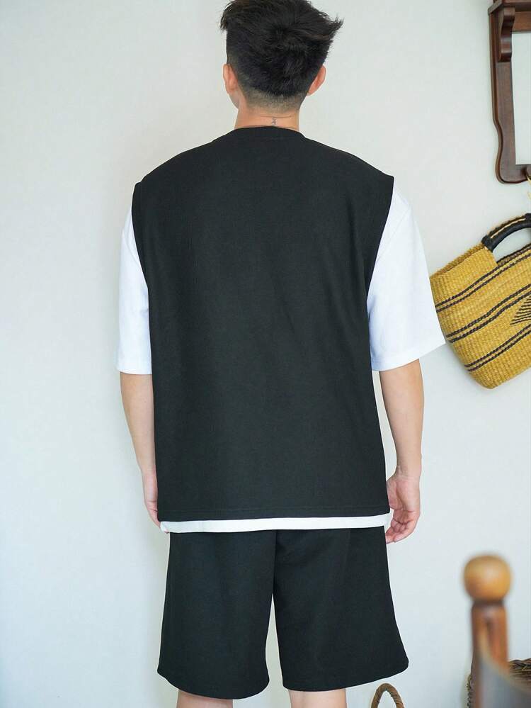 Men's Summer Casual Letter Printed Wide Strap Tank Top And Shorts Set