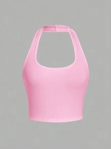 SHEIN Essnce 6pcs/Pack Casual Solid Color Versatile Halter Neck Cropped Tank Tops, Suitable For Summer Back To School - Multicolor - View 8