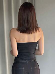 DAZY Dames zomer effen kleur rekbare ruches slim fit cropped tube top