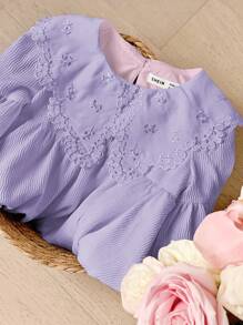 SHEIN Young Girl Loose Casual Embroidery Lantern Sleeve Midi Dress With Wide Neckline