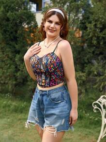Dreamara Haut court cami à imprimé floral pour les vacances et grandes tailles, pour l été
