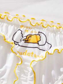 Gudetama X SHEIN 白色舒適女性三角褲，印有可愛卡通圖案 - 白色 - 查看 3