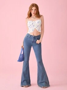 Ayoung Kwon Artist 女式 Girlcore 休闲印花修身短款吊带背心，假日、度假、春夏、海滩、外出、节日、伊比沙岛装扮、西方服饰 - 彩色 - 查看 4