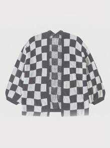 SHEIN Essnce Casual Loose Checkerboard Cardigan With Drop Shoulder - Grey - View 5