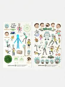 Rick and Morty X SHEIN Tatuajes temporales adhesivos con patrón de dibujos animados, conjunto de 2 piezas - Multicolor - Ver 6