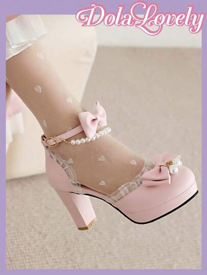 Dola Lovely Tacones altos sexy y de moda con decoración de lazo, tacones para graduación, tacones de fiesta para verano, Halloween, Año Nuevo, Día de San Valentín