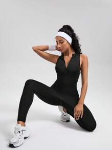 Activina Activina Solid Color Zippered Sleeveless Sports Jumpsuit For Summer