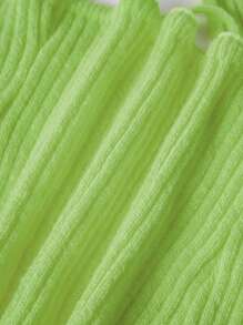 SHEIN Unity Ribbed Tie-Front Halter Neck Backless Sexy Knit Top, Summer Beach Vacation - Green - View 5