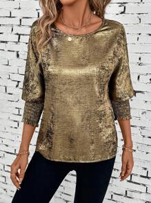 SHEIN LUNE Women Casual Round Neck Batwing Sleeve Blouse