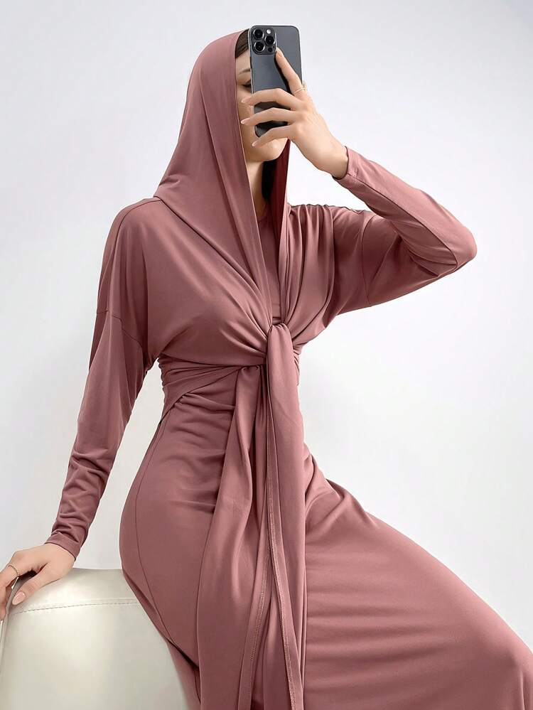 Ladies' Fashionable Solid Color Sleeveless Dress And Long-Sleeved Cardigan Set