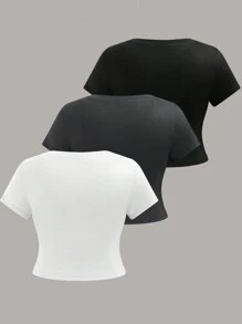 SHEIN EZwear Paquete de 3 camisetas básicas de talla grande con hombro regular