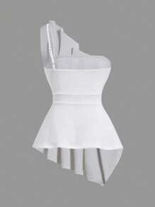 Firerie Áo quây màu trắng có cấu trúc 3D đơn giản và thanh lịch dành cho nữ, thích hợp để mặc hàng ngày, ngày lễ, hẹn hò trên bãi biển, cho đám cưới/đính hôn, buổi hòa nhạc/lễ hội Rave, lễ tốt nghiệp - trắng - Xem 2