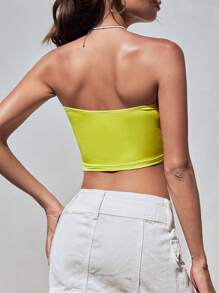 SHEIN EZwear Women's Solid Color Texture Fitted Cropped Tube Top For Summer