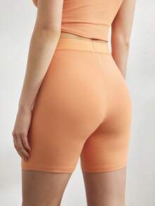 Ocili Leisure Stretchy & Comfy Ribbed High Waist Cycling Shorts Lounge Short -Bright Orange - Orange - View 2