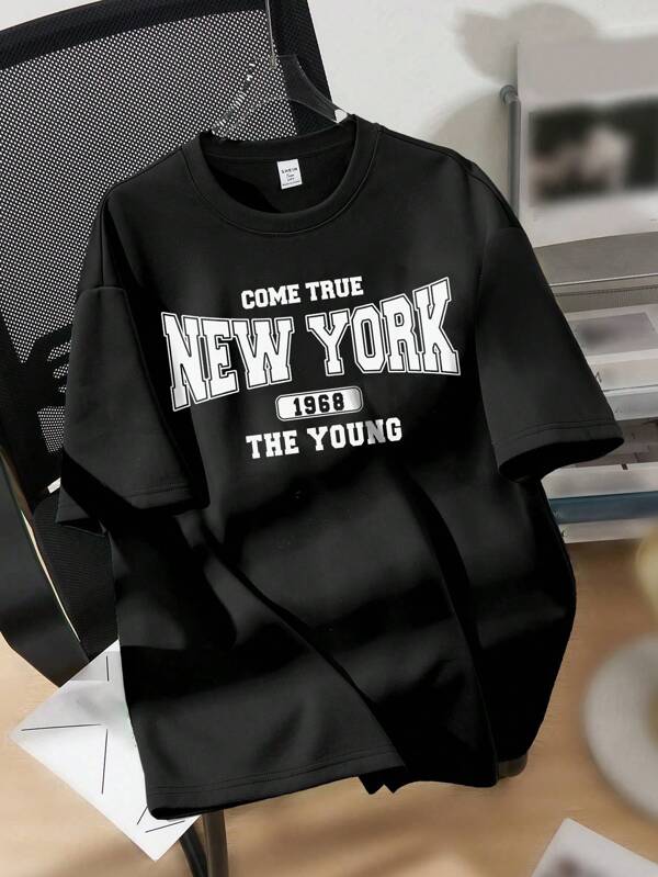 SHEIN Teen Girl Casual Minimalist English Printed Comfy Oversized Short Sleeve T-Shirt, Suitable For Summer