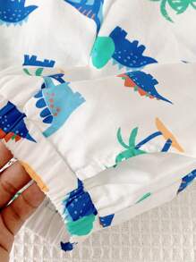 SHEIN Bebis Pojke Tecknad Dinosaurie Mönster Ärmlös Skjorta Och Elastisk Midja Shorts Set - Multifärgad - Visa 5