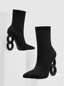 CUCCOO SZL 女士極簡風格襪子布雕塑跟時尚黑靴，度假鞋夏季特賣