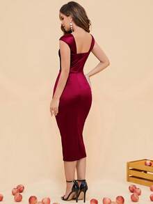 MUXXN 复古 1950 年代工作风格缎面鸡尾酒会铅笔裙婚礼宾客礼服