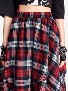 ROMWE Grunge Punk Women Red Plaid Asymmetrical Hem Layered Midi Skirt, Perfect For Punk Rock Style - Multicolor - View 4