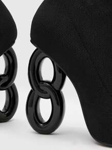 CUCCOO SZL 女士極簡風格襪子布雕塑跟時尚黑靴，度假鞋夏季特賣