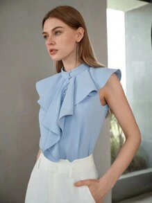 MOTF PREMIUM SOLID JABOT COLLAR BLOUSE,CHIC BLOUSE