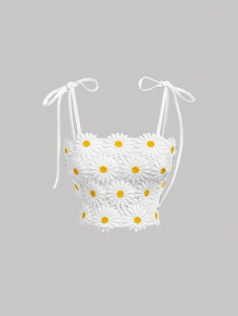 SHEIN MOD Damen-Guipure-Spitzen-Cami-Oberteil mit Gänseblümchenblumenmuster für den Sommer