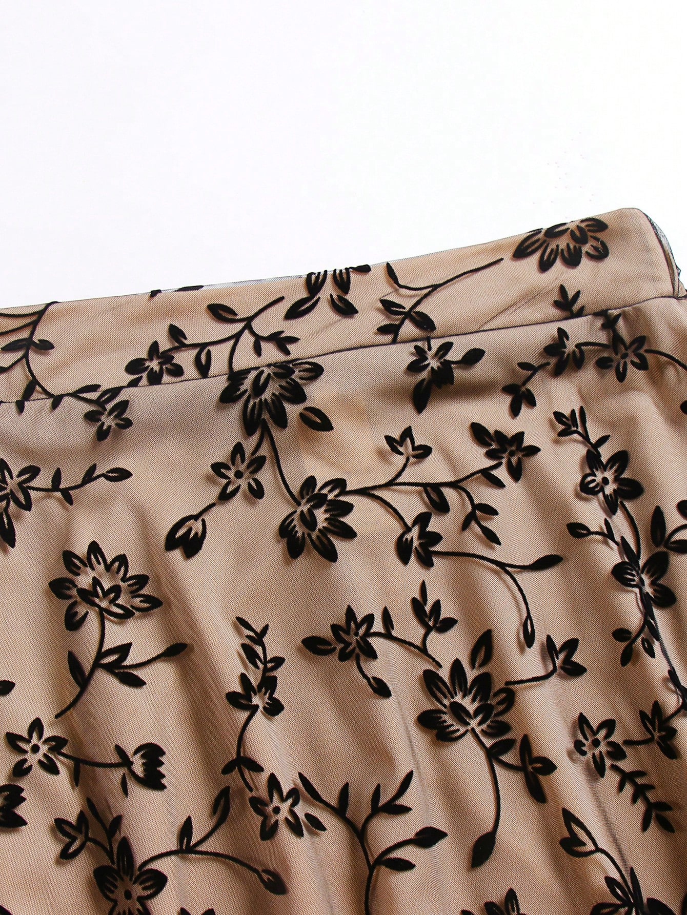 تنورة ذات خصر عالي مطرزة بالزهور، تنورة شبكية شفاف...