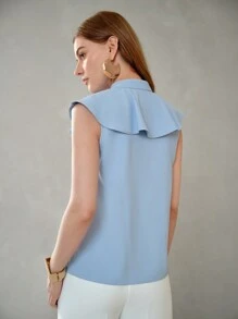 MOTF PREMIUM SOLID JABOT COLLAR BLOUSE,CHIC BLOUSE