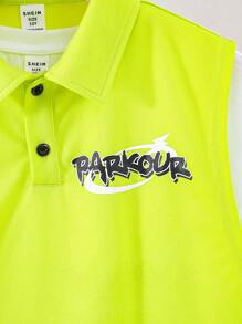 Tween-Jungen 3-teiliges Set mit lässigem, kurzärmligem T-Shirt im koreanischen Urlaubsstil, Tanktop mit Kragen und Shorts Einfarbig, Strick-Outfits