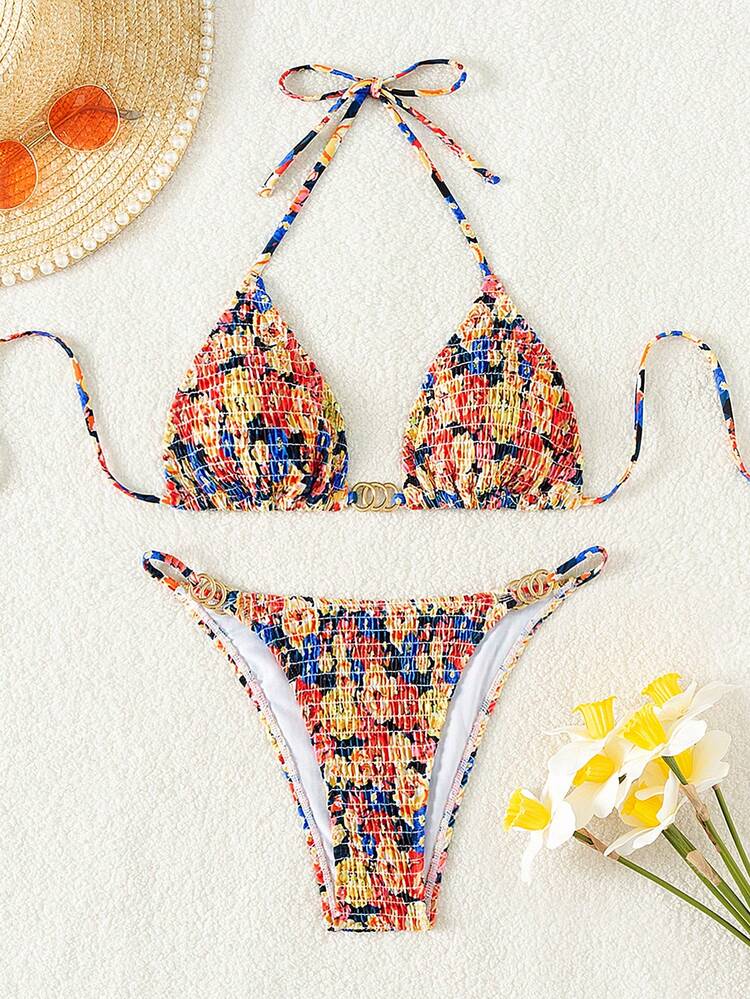 Women's Fashionable Simple Printed Bikini Swimwear Set,Summer Beach