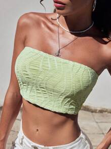 SHEIN EZwear Women's Solid Color Texture Fitted Cropped Tube Top For Summer