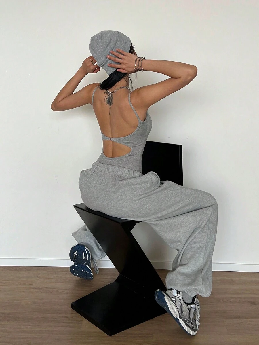 SHEIN EZwear Mujeres Body Casual sin espalda de unicolor para verano - Gris - Ver 1