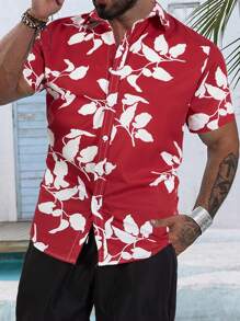 Manfinity RSRT Men Short Sleeve Casual Shirt With Floral Print, Summer - Red and White - View 1