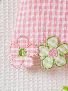 SHEIN Vintaside Kids Bộ áo không tay và quần short vải gingham thêu hoa dễ thương cho bé gái mùa xuân hè - Nhiều màu - Xem 8