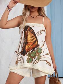 SHEIN VCAY Große Größen Set aus Tanktop und Shorts mit Schmetterlingsdruck für Damen - Verschiedenfarbig - Übersicht 1