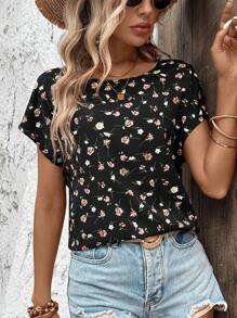 EMERY ROSE Women Classic Black Shirt In Small Flowery Print And Casual Fit