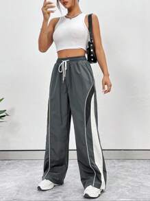 StreetHx 女式抽绳腰拼色休闲运动裤，学院风返校季