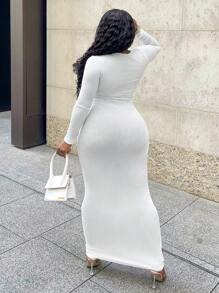 Slaydiva Casual rode bodycon maxi-jurk met ronde hals, celebrity-stijl