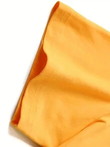 SHEIN 女士夏季纯色圆领短袖休闲 T 恤图案 T 恤女式上衣 - 黃色 - 查看 4