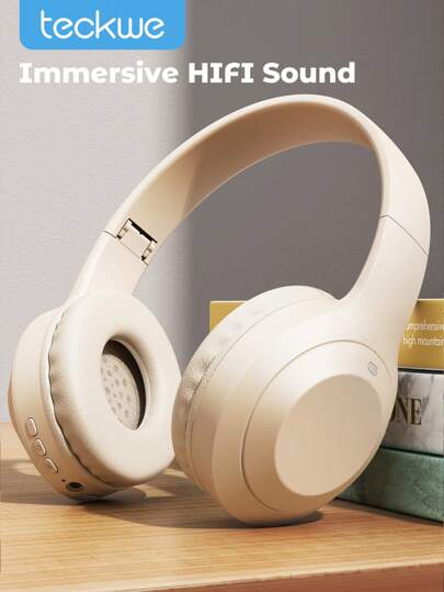 Teckwe Wireless Headset,Adjustable Width & High-Definition Call Quality,Foldable Large Ear Cover, Hifi Heavy Bass And Long Battery Life For Office School Compatible With Android  And Laptops