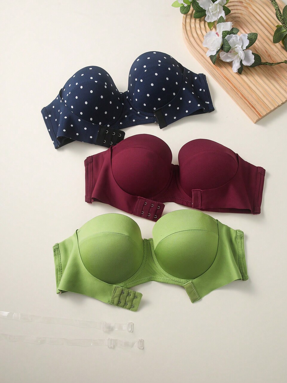 Women's Padded Underwire Strapless Bra, 3-Pack