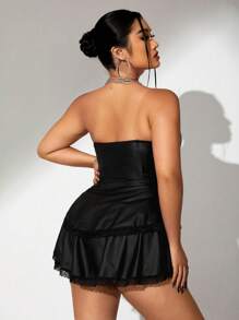 SHEIN ICON Vestido sin tirantes de verano de talla grande con encaje, capas con cordón en la cintura