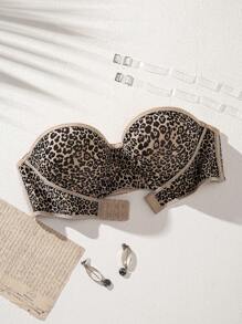 SHEIN Women Front Closure Leopard Print Bra With Molded Cups, Numeric Sizing