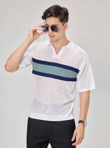 Manfinity Homme Hombres con rayas de manga corta y diseño holgado, Top de punto casual para verano