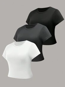 SHEIN EZwear Paquete de 3 camisetas básicas de talla grande con hombro regular