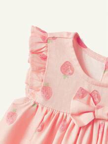 Cozy Pixies Áo có họa tiết dâu tây cho bé gái với trang trí xếp nếp, băng đô thắt nơ và quần đùi 3 cái/bộ - Hồng - Xem 3