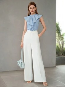 MOTF PREMIUM SOLID JABOT COLLAR BLOUSE,CHIC BLOUSE
