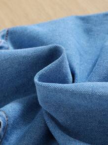 SHEIN Salopette in denim per bambine con motivo 'Love' e ricamo con lettere, adatte per esterni e tempo libero, tessuto lavato ad acqua confortevole