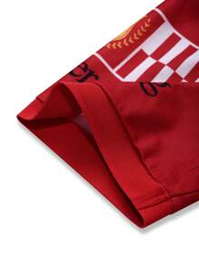 Manfinity Homme Conjunto de camisa polo e shorts masculinos de verão casuais com bloco de cores e estampa de letra na manga curta - Vermelho - Visão 5