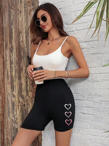 SHEIN LUNE Casual Knitted Heart Pattern Women Short Leggings, Summer Appropriate Love Love Love